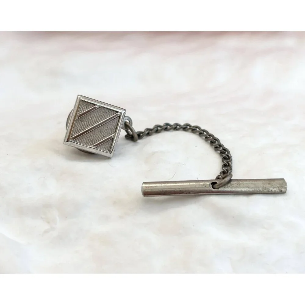 Square Geometric Minimalist Silver Toned Vintage Men's Tie Tack